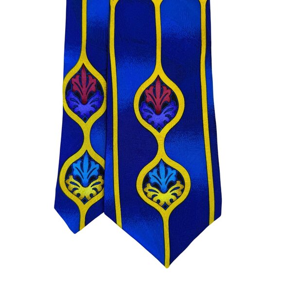 Rush Limbaugh No Baundaries Collections Blue & Yellow Silk Geometric Necktie - Picture 3 of 7